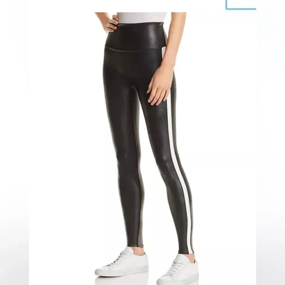 SPANX High Rise Faux Leather Legging with Side Stripe Size Small